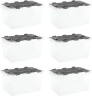 Superio 33L Hinged Lid Storage Tote, Stackable Storage Container w/ Lid, 6 Pack