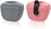 Dog Training Pouch with Magnet,Silicone Portable Multi-Purpose Dog Treat Pouch with Clip (2 Pack, Grey+Pink)