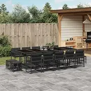 15 Piece Garden Dining Set with Cushions Black Poly Rattan,Outdoor Furniture Sets-3211531