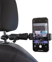 [DRAGON SLAY] Headrest Car Mount POV Holder Kit compatible with GoPro and Mobile Phone, Handsfree for Driving Videos and Vlogs, fits Phones 6-10cm Width with Double Socket Arm and 1/4" Camera Screw