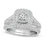 1.0 CT. T.W. Natural Diamond Double Cushion Frame Bridal Engagement Ring Set in Solid 10K White Gold