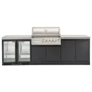 Crossray Outdoor Kitchen 4 Burner BBQ, Double Door Fridge & Storage