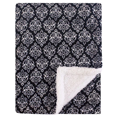 Yoga Sprout Baby Girl Mink and Sherpa Plush Blanket, Damask, One Size