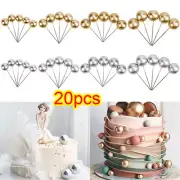 20X Golden Balls Cake Toppers Birthday Wedding Party Cupcake Dessert Decoration