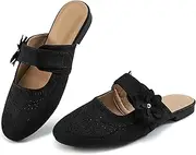 [Aomigoct] Mules for Woman Flats Comfortable: Black 8 Round Toe Slip On Womens Mules Casual Fashion Work Shoes