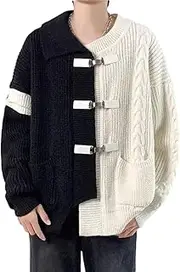 [Generic] Men's Color Blocked Irregular Hem Detachable Sleeves Knitted Cardigan Casual Loose Sweater Cardigan