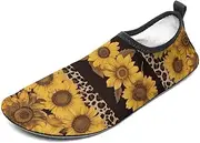 [BTCOWZRV] Water Shoes for Women Men Leopard and Sunflower Water Sports Shoes Slip-on Breathable Lightweight Athletic Aqua Sock