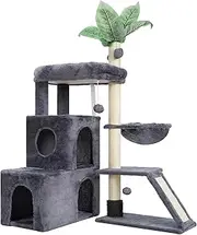 Gitelsnour Cat Tree, Heavy-Duty Spacious Cat Tower for Large Cats, Cat Tree Tower for Indoor Cats with Cat Self Groomer Brush, Cat Scratching Post, Cat Hammock, Smoky Gray GCT012G