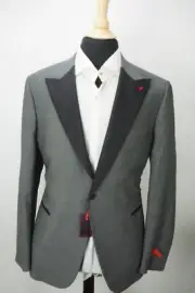 Isaia Gray Black Mohair Wool Blend 2 Pc Tuxedo Jacket Pant 46R BRAND NEW