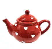 NEW TERRAMOTO CERAMIC RED,WHITE POLKA DOT HEARTS LARGE TEAPOT,TEA COFFEE POT
