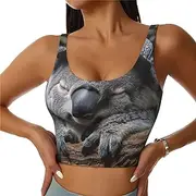 [CADREWY] Sleeping Koala Cap Print Lightweight Summer to Winter Fashion Women Sports Vest Yoga Workout Vest for Women