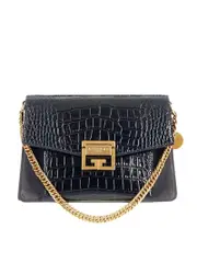 Givenchy GV3 Croc-effect Black Leather Shoulder Bag