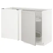 METOD corner base cab w pull-out fitting, white/Lerhyttan light grey, 128x68x80 cm