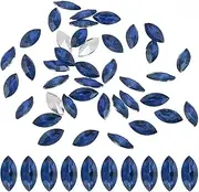 uxcell Marquise Gems, 40 Pcs 15x7mm Glass Rhinestones Flat Back Navette Horse Eye Crystal Gems for Jewelry Making DIY Craft, Butt Blue