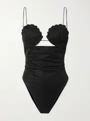 [Oséree] Oséree - Lumière Shell Cutout Lurex Swimsuit - Black - large large Black
