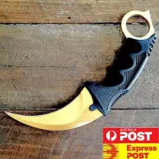 NEW Outdoor KARAMBIT NECK KNIFE Survival Hunting Fixed Blade+Sheath Gold