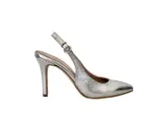 Shoes Decollete Woman Leather Silver High Heel Strap Made IN Italy