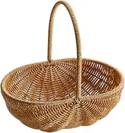 Wicker Basket Rustic Woven Sturdy Reinforced Picnic Basket with Handle Interlocking Harvest Basket for for Storage, Picnics, 11x8x11in Medium, Woven Basket, Wicker Basket
