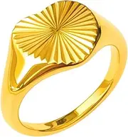 [Jude Jewelers] Stainless Steel Heart Shaped Signet Style Sunshine Pattern Wedding Statement Pinky Ring
