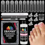 Poly Gel Nail Forms Kit for Toes - EBANKU Reusable Dual Toenail Forms for Builder Gel, Toe Nail Kit with 2.5oz Slip Solution, Brush, File, 5PCS Clips - 12 Sizes 120PCS
