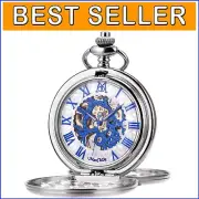 Elegant Mechanical Skeleton Pocket Watch with Cowboy Chain - Timeless Gift