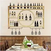 Wine Rack Wall Mounted with LED Light with Wine Glass Holder,Floating Bar Shelves,Liquor Bottle Display Shelf,Wine Glass Storage Racks,Bar Cabinet for Home Kitchen Wine Cellar Gold