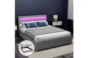 Artiss Bed Frame Double Size LED Gas Lift Grey COLE