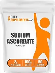BulkSupplements.com Sodium Ascorbate Powder - for Immune Support, Sodium Ascorbate Vitamin C - Buffered Vitamin C, Gluten Free, 2000mg per Serving, 100g (3.5 oz) (Pack of 1)