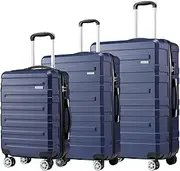 [ZUNI] 3 Piece Luggage Sets PC+ABS Durable Suitcase with Double Spinner Wheels T-SA Lock, Carry on Luggage for Travel, Business, 20/24/28 Inch, Navy