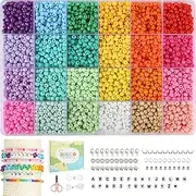 HiLLeo Seed Beads for Bracelet Making Kit, 6000pcs 4mm Seed Beads for Jewellery Making Kit, with Letter Charms Elastic Threads, DIY Arts and Crafts Kits Birthday Gifts for Friendship Bracelet Kit (Rainbow 4mm)