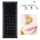 60PCS/Set Stainless Steel CZ Crystal L Shape Nose Ring Body Piercing StudB_in