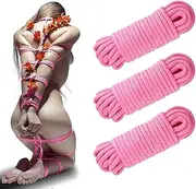 Sex Bondage Sexual Restraints Shibari Rope Kit, 3-Pack 49Ft/15M Soft Cotton Ropes Ideal for BDSM Beginner, 8 MM BDSM Bondage Restraint Set SM Adult Sex Toys for Women and Couples (Pink)