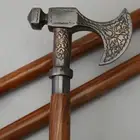 Walking Stick Axe Head Brass Handle Victorian Style 3 Fold Wooden Cane