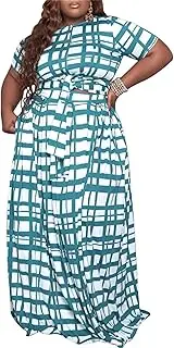 [Hafailia] Women's Plus Size Two Piece Dresses Tie Up Crop Tops + Empire Waist Skirts Outfits Sets