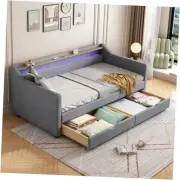 Upholstered Daybed with 2 Storage Drawers, Twin Size Sofa Bed w/ 2-Tier Shelf
