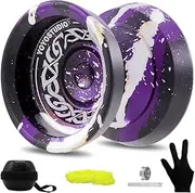[YOYOSTUDIO] F25 Trick Yoyo Professional Responsive Yoyo for Kids 8-12, Unresponsive Yoyo for Finger Spin Trick, Pro Yoyo with Yoyo Accessory Kit, 10 Yo-Yo Strings, Case & Glove - Black Purple Silver