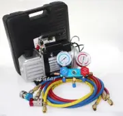 1/4HP 3.5CFM Rotary Vane Vacuum Pump+Testing Charging R134A Manifold Gauge +Hose