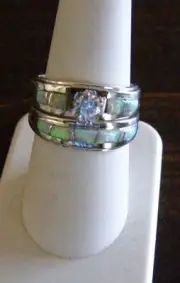 Wigwam Traders Wedding Set with Inlay Opals Ring Size 8 in Sterling Silver#A6017