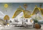 3D Abstract Mountain Sun Elk Tree Self-adhesive Removeable Wallpaper Wall Mural
