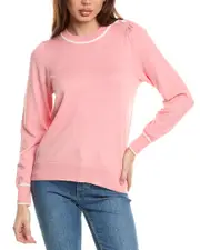 Hannah Rose Button Shoulder Cashmere-Blend Sweater