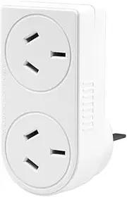 Double Power Adaptor Right Hand White 10A 240V 2 Outlets SAA