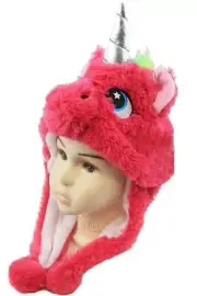 Toddler Baby Girl Boy Rabbit Horn Hat Nursery Fuchsia Unicorn Beanie Tail Cap