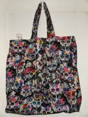 Beautiful Day Of The Dead Kitty Cats Handmade Reversible Washable Tote Bag