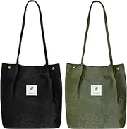 [Ayieyill] Corduroy Tote Bag for Women Canvas Shoulder Cord Purse with Inner Pocket