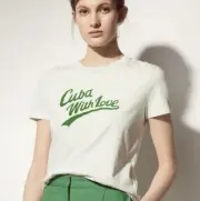 SANDRO PARIS GREEN 'CUBA WITH LOVE' WOMENS SHORT SLEEVE T-SHIRT SIZE 1 BNWT