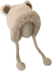 [WITHMOONS] Fluffy Animal Ear Fleece Lining Earflap Cap Winter Knit Beanie Hat YZ70225