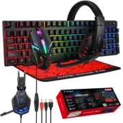 Wired Gaming Keyboard Mouse LED Backlit + Wired Gaming Headset Headphone 4IN1