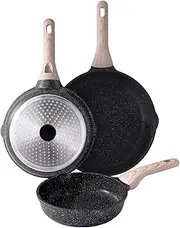 Kordisen Nonstick Frying Pan Set, 3 Piece Skillet Set, Healthy Induction Cooking Pan, Stay-Cool Handle, Compatible with All Stovetops, PFOA Free (20/24/28cm)
