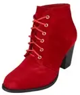 Forever Women Stacked Chunky High Heels Ankle Boots Lace Up Booties JILLY-3 Red