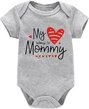 [Generic] Striped Long Sleeve Shirt Baby Kids Baby Valentine's Day Toddler Girls Boys Letter Heart Prints Shorts Sleeves Jumpsuit Romper 12m Bodysuits Boy (Grey, 0-3 Months)